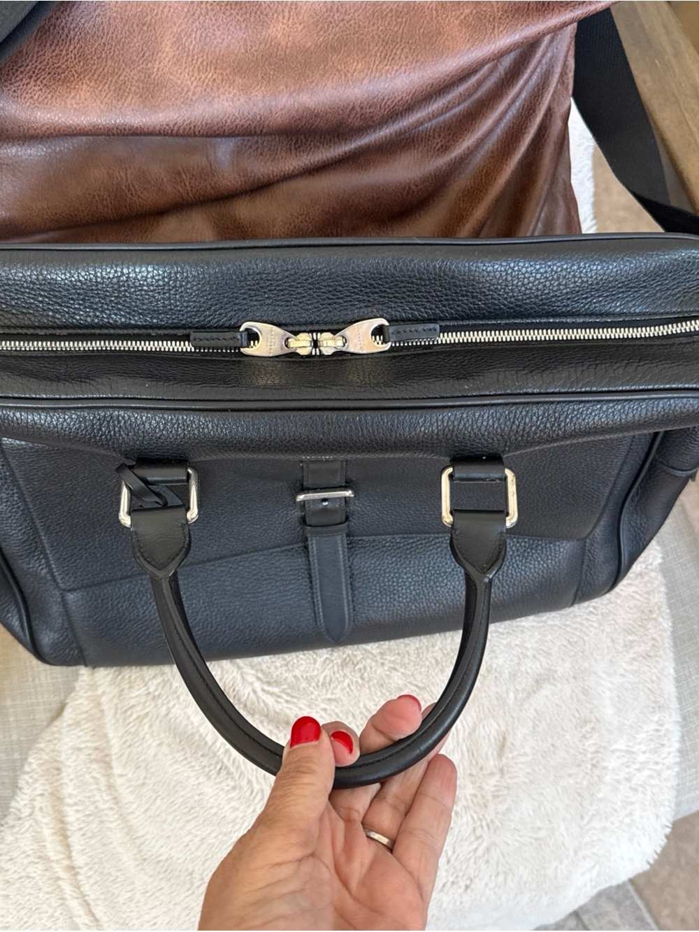 Smythson of Bond Street Burlington Black Pebble Leather Bag Montblanc Strap - Picture 3 of 15